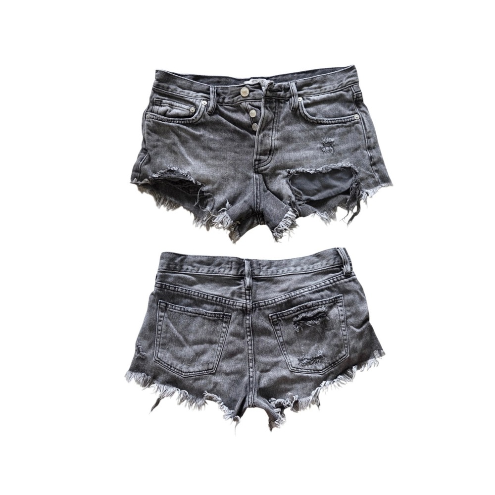 We The‎ Free Loving Good Vibrations Distressed Frayed Shorts 26 Gray Festival